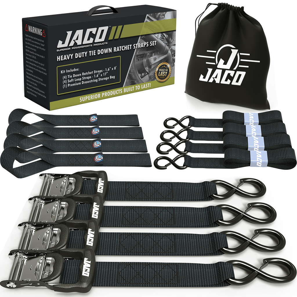 JACO Tie Down Ratchet Straps (Heavy Duty) 1.6 in x 8 ft - Ships Free! JACO Tie Down Ratchet Straps (Heavy Duty) 1.6 in x 8 ft - Ships Free!